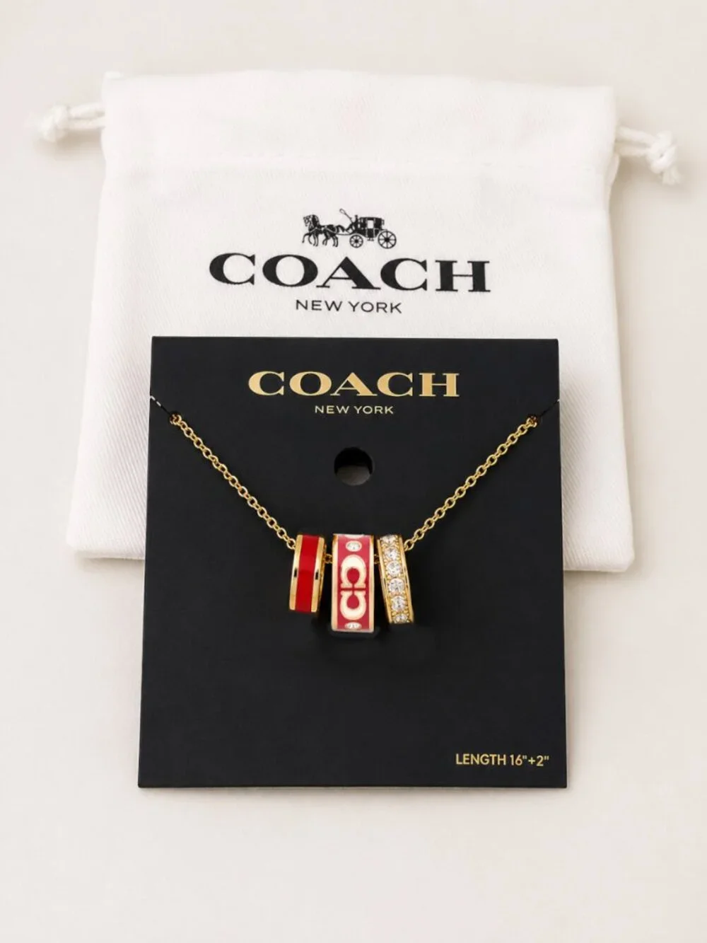 Coach Signature Red Enamel Rondell Necklace New w/Dust Bag